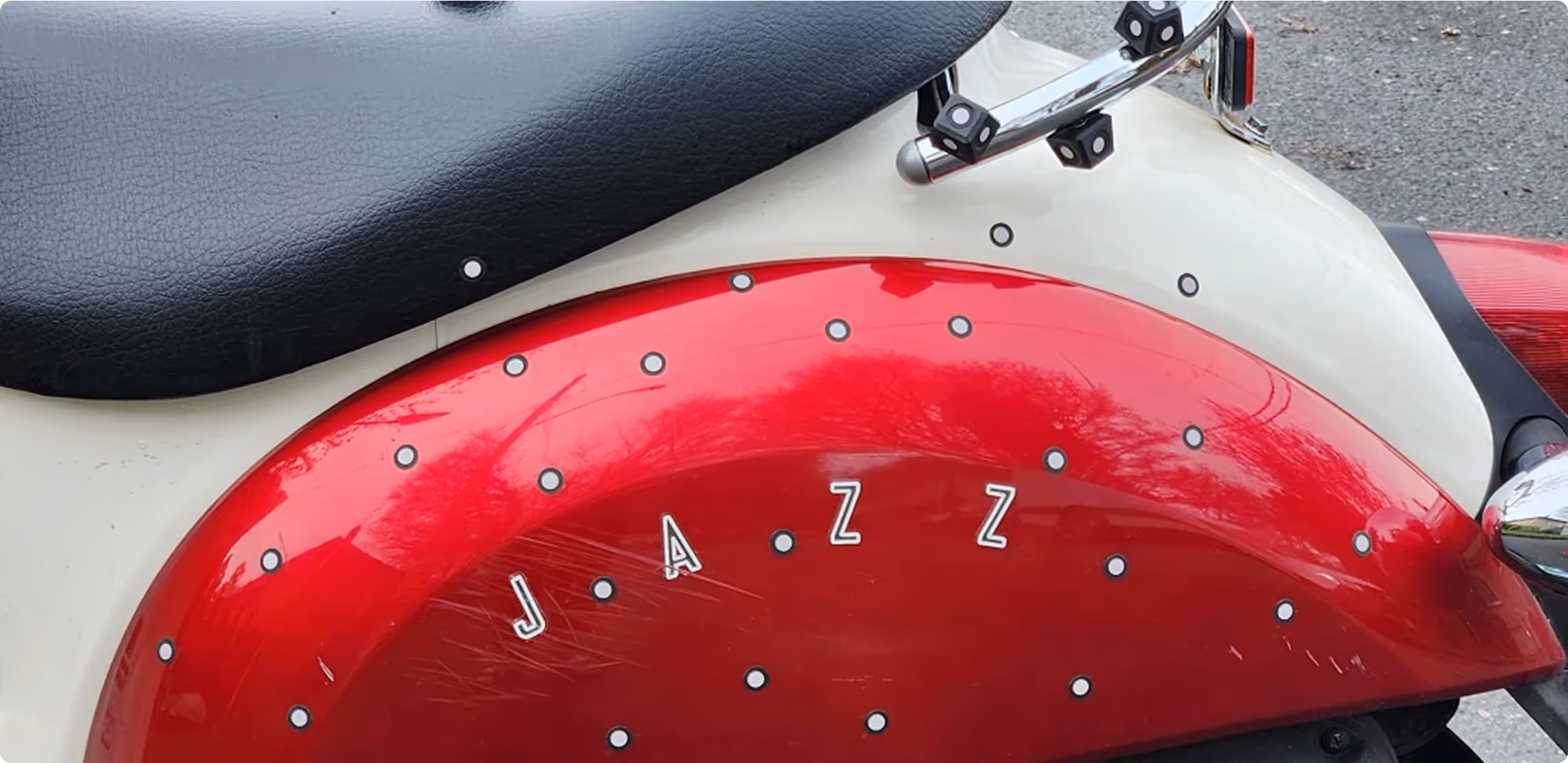 Motorcycle fender covered in scan targets