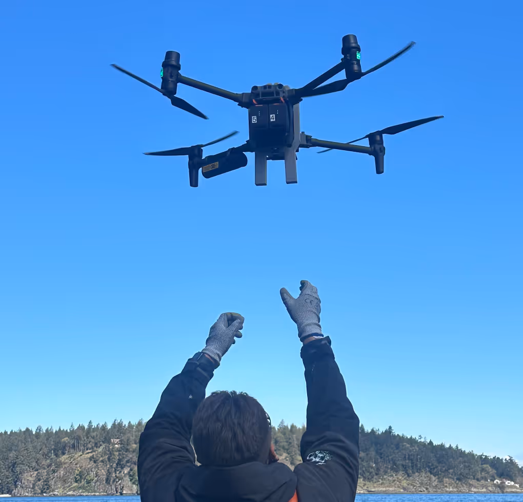 Custom drone catch handle for W̱SÁNEĆ Marine Guardians