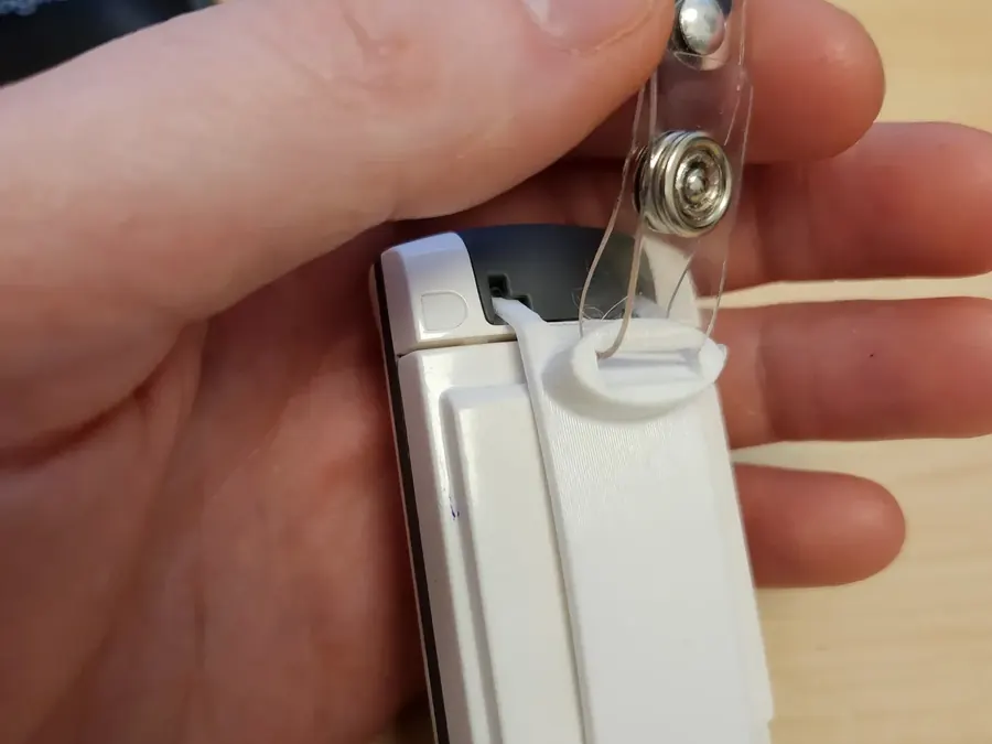3D printed replacement clip on an Island Health Vocera pager battery
