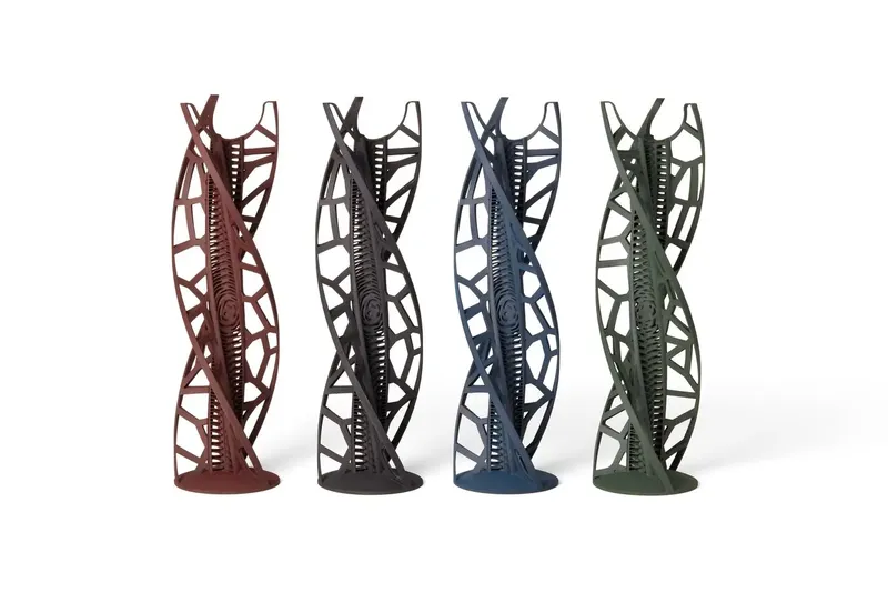 Dyed SLS nylon lattice towers in oxblood, black, navy and forest